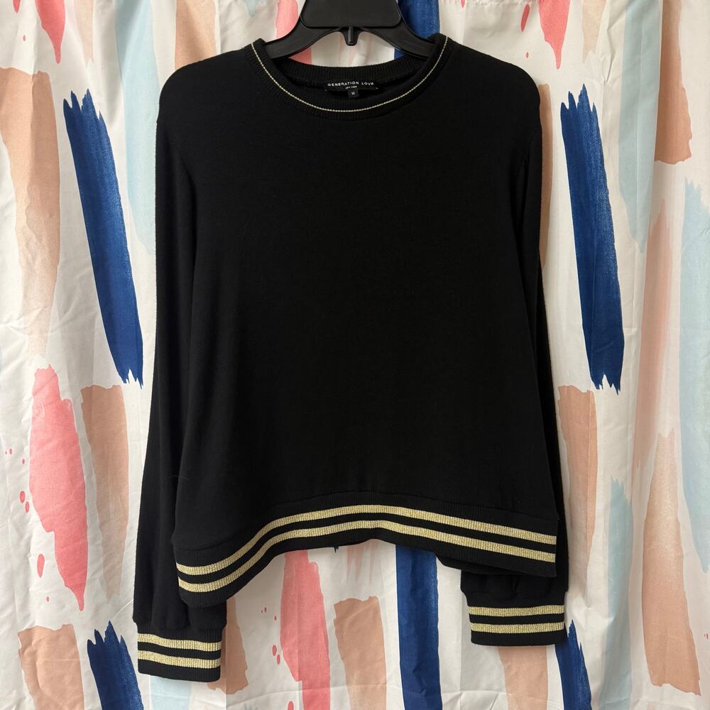Generation Love Black Pullover Sweater with Gold Shimmer Trim Size Medium